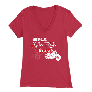Girls Who Ride Rock V Neck T-Shirt Dark