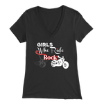 Girls Who Ride Rock V Neck T-Shirt Dark